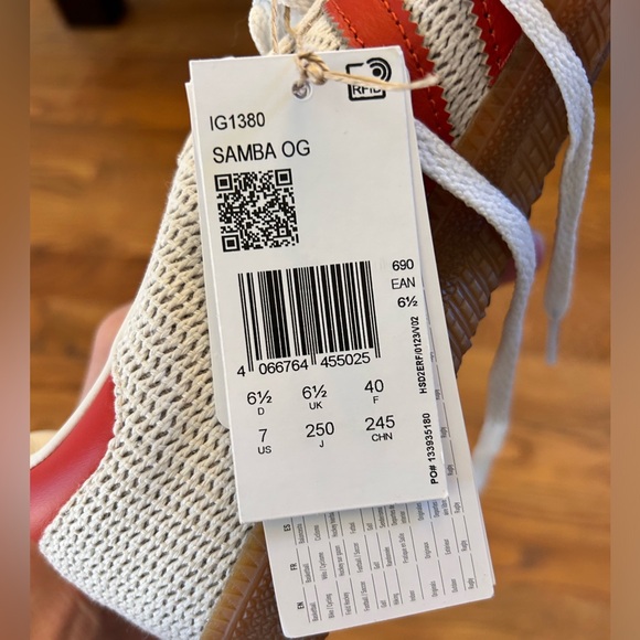 Adidas samba, crystal white preloved red, NWT, men’s size7 - Picture 6 of 12